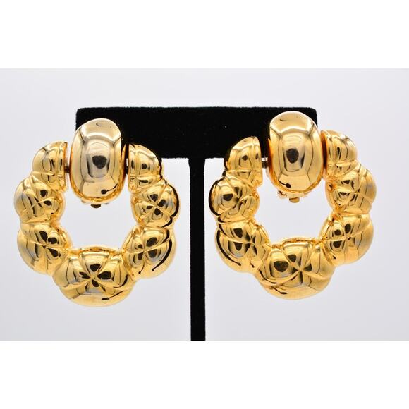 Vintage Clip Earrings Door Knockers Heavy Gold Tone Dangle Chunky 1980s BinAA - Picture 1 of 12